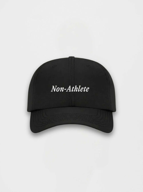 Non-Athlete black baseball cap with white embroidered logo