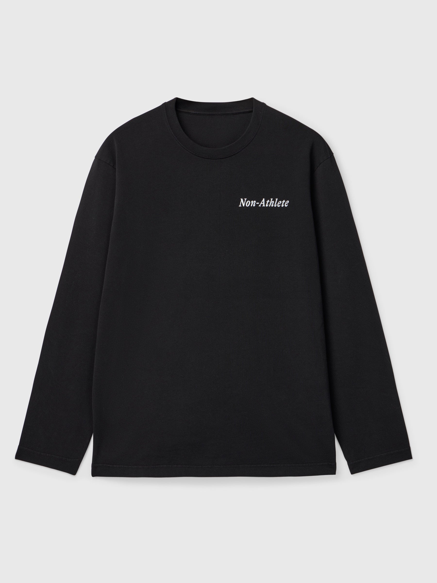 Black Long Sleeve T-Shirt by Non-Athlete front view with embroidered logo